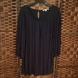 Suzanne Betro Blue Pleated 3/4 Sleeve Blouse